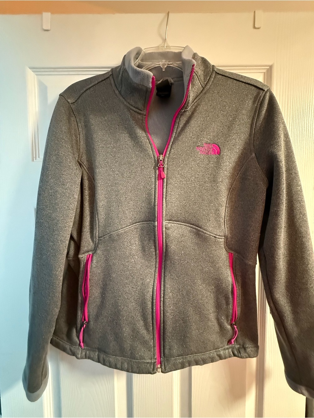 The North Face Gray Fleece Jacket with Pink Trim